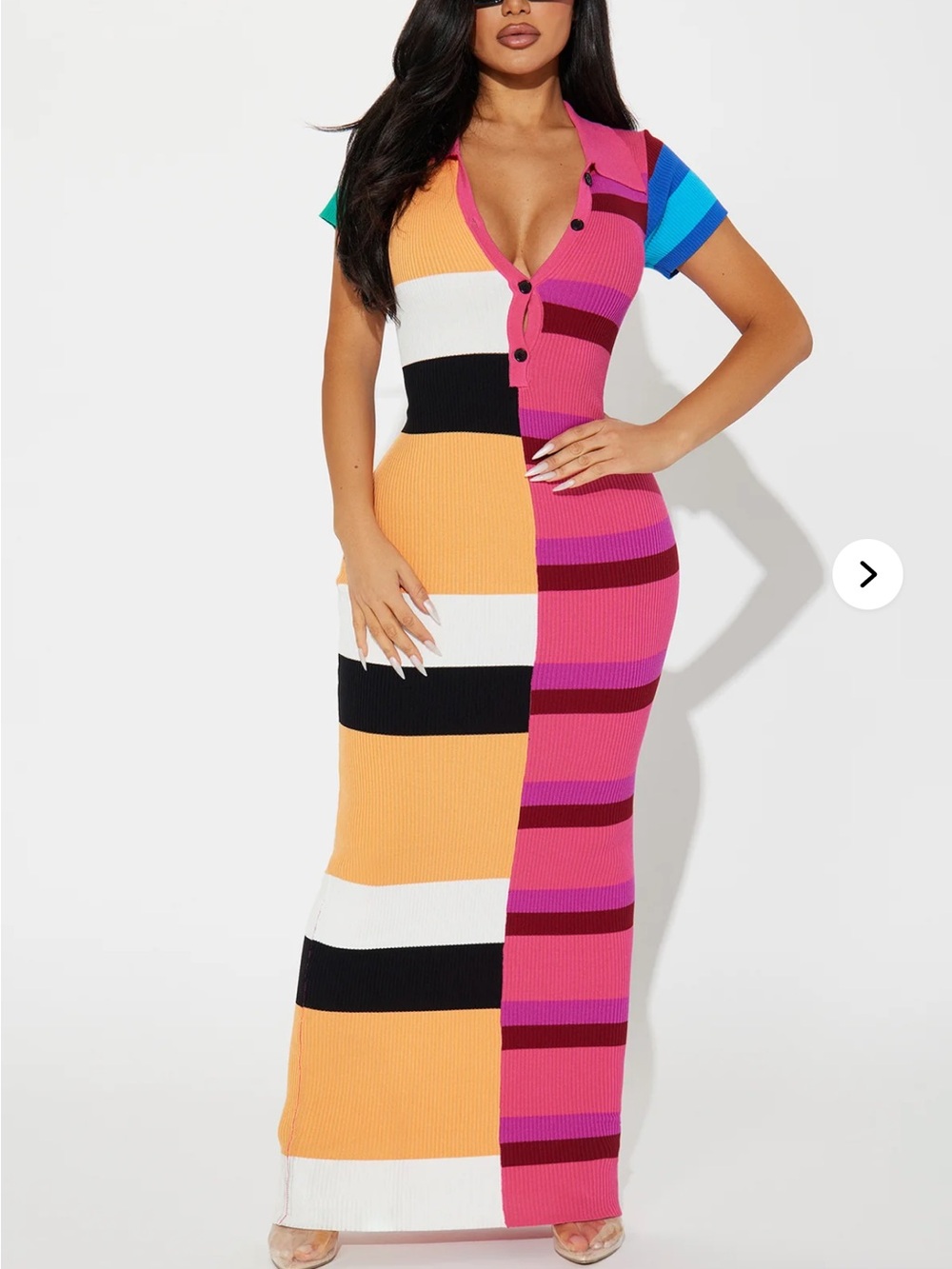 Fashion Nova Colorblock Ribbed Maxi Dress - Pink, Orange, White, Black, Blue